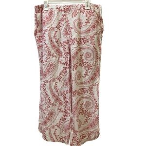 FLAX 100% linen cropped pant. White with red paisley print. Perfect condition. L